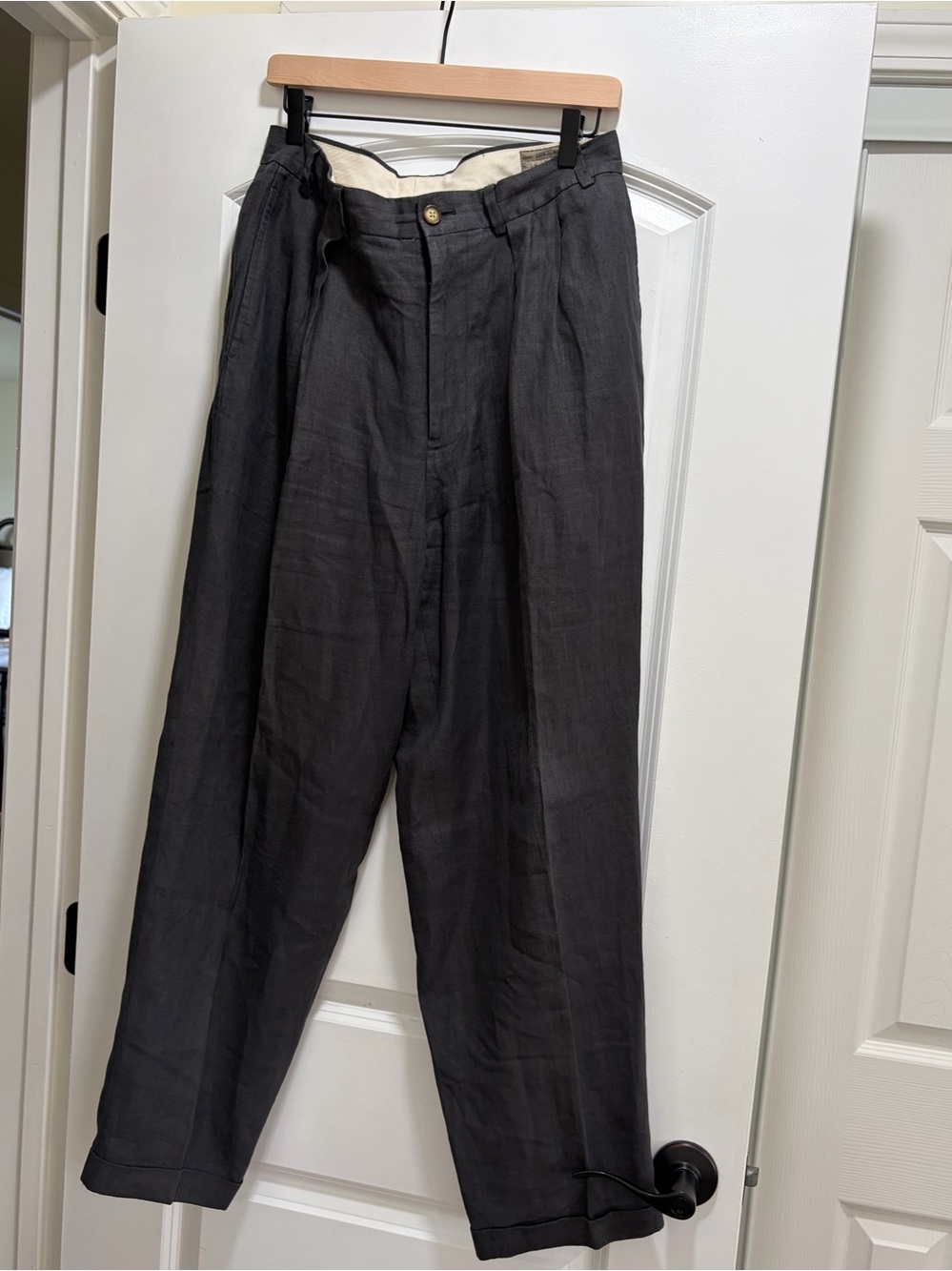 Vintage Structure La Collection 100% Linen Pleated Pants Charcoal Gray 32S